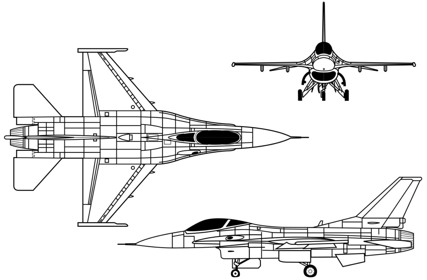 揭秘F-16战斗机的三视图，揭秘F-16战斗机的三视图详解